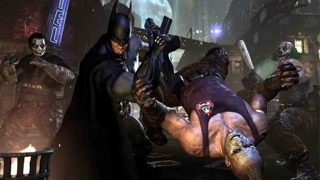 Batman đứng trên đỉnh cao quan sát Metropolis trong Batman Arkham City Game of the Year Edition