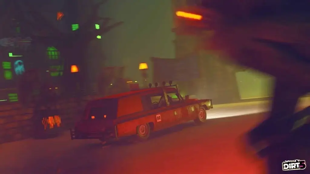 DIRT 5 Night Racing Atmosphere Xe đua cổ điển di chuyển trong sương mù đêm tối tăm tại đường đua DIRT 5