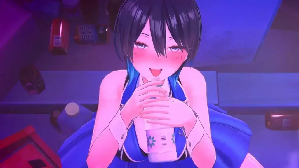 Merry Bunny Garden - Character Close-up Nhan vat nu toc xanh đen trong Merry Bunny Garden dang uong nuoc