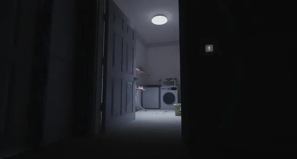 Căn phòng giặt đồ trống trải trong game kinh dị Nightbell