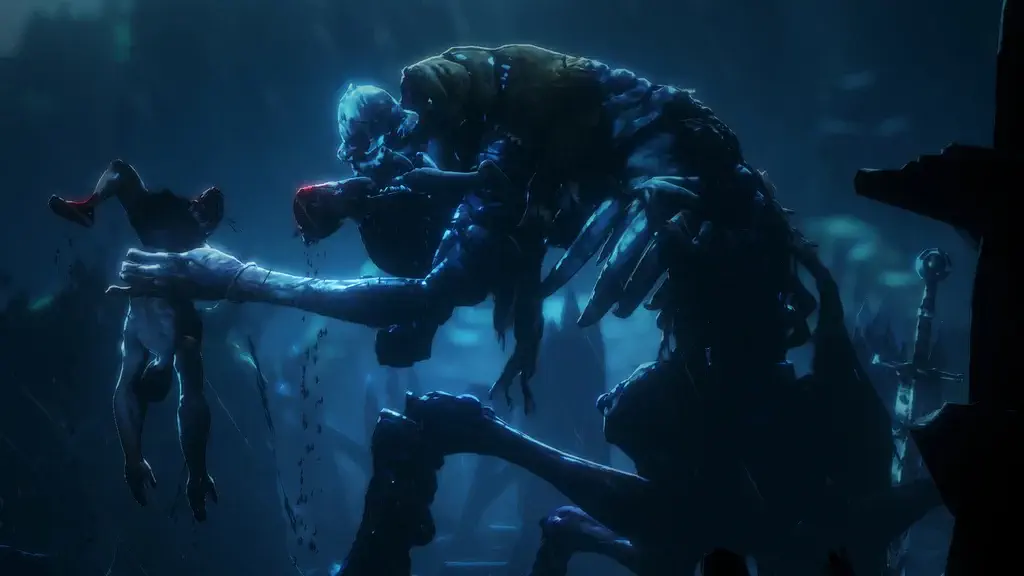 Cảnh quay rùng rợn quái vật trong No Rest for the Wicked No Rest for the Wicked horror monster eating gameplay