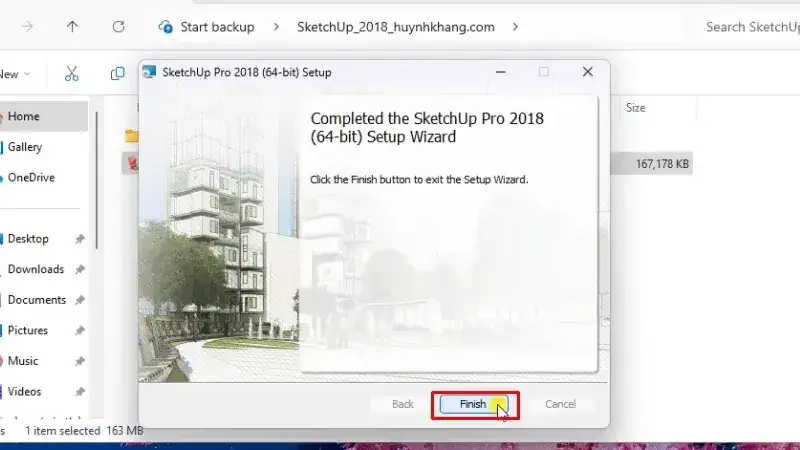Hoàn tất cài đặt SketchUp Pro 2018 64-bit thành công