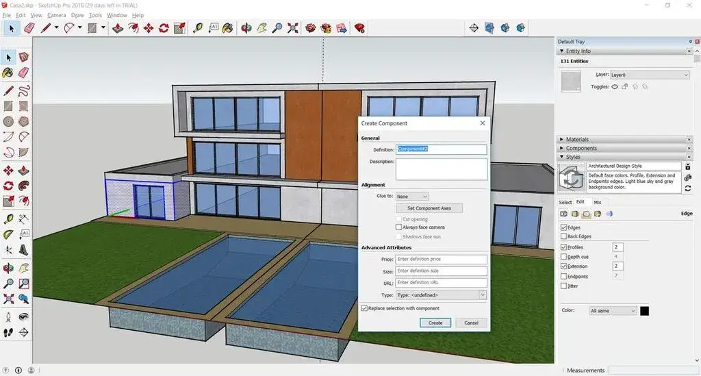 Giao diện thiết kế mô hình biệt thự 3D trên SketchUp Pro 2018