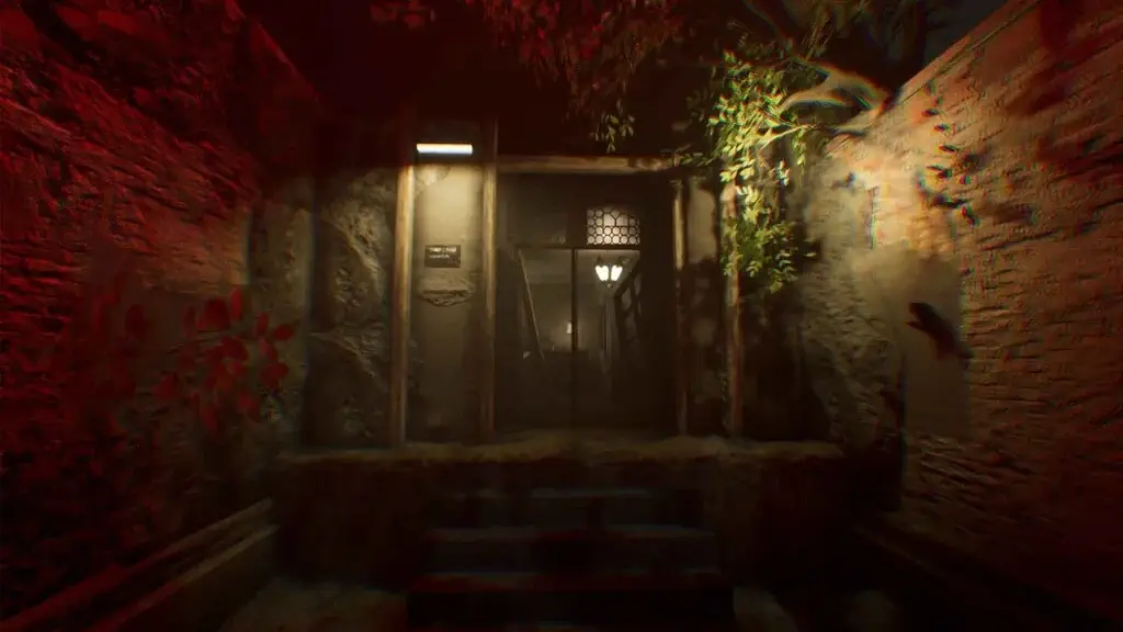 Cửa vào khu nhà cũ ánh đèn đỏ kinh dị The 9th Charnel
