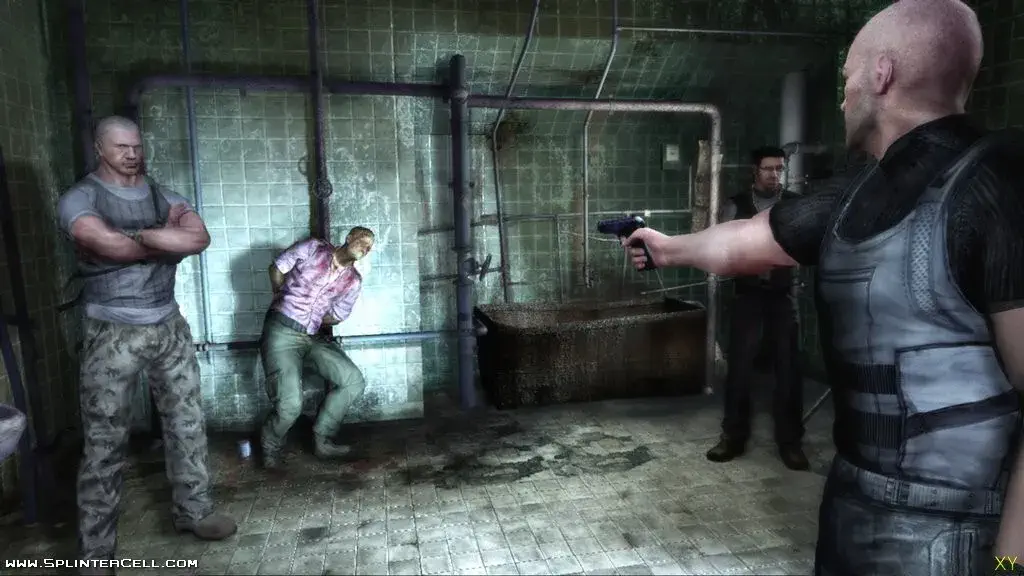 Splinter Cell Double Agent Gameplay Screenshot Gameplay Sam Fisher cầm súng trong Splinter Cell Double Agent