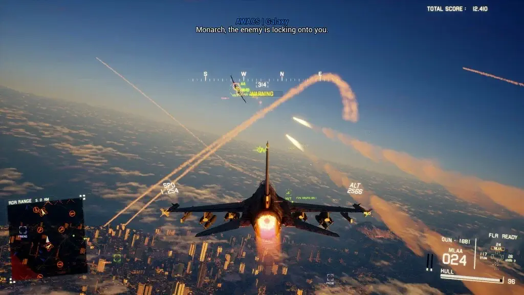 Project Wingman Monarch AWACS Galaxy city dogfight HUD