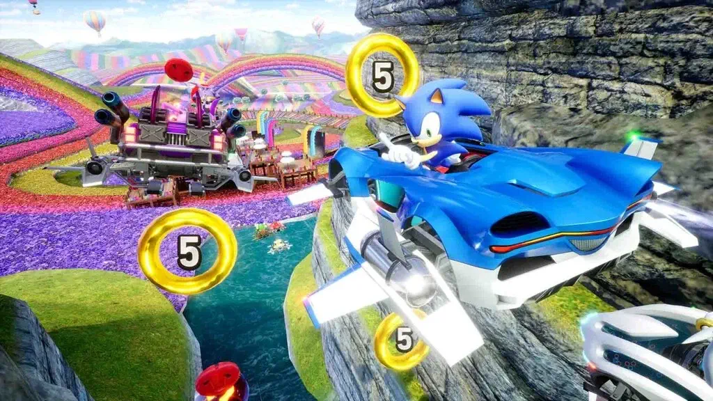 sonic racing crossworlds sonic lai xe xanh bay qua vuc