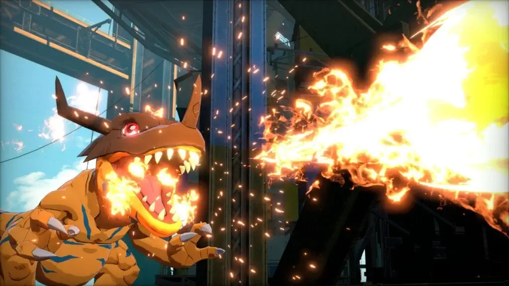 Digimon Story Time Stranger Greymon phun lửa trong trận chiến Digimon