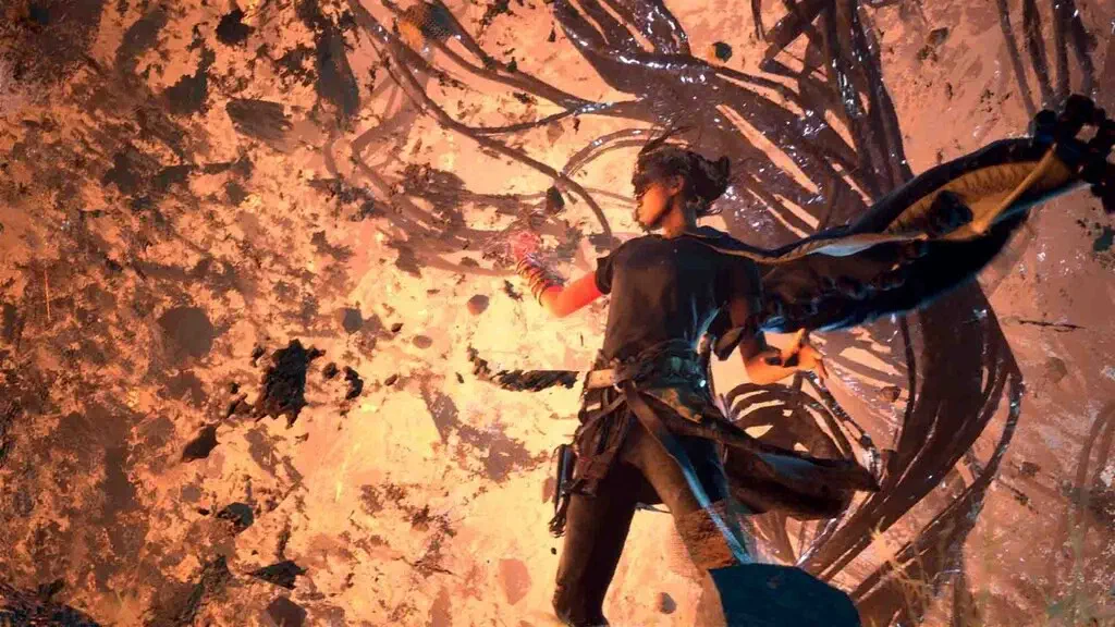 Nhân vật chính Frey triệu hồi sức mạnh ma thuật nguyên tố bùng nổ, thể hiện hiệu ứng hình ảnh mãn nhãn trong gameplay Forspoken.