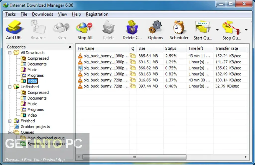 Giao diện quản lý tải xuống Internet Download Manager