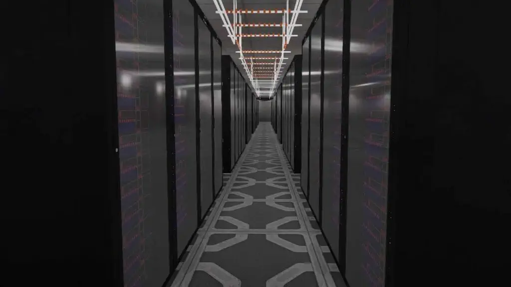 Hành lang phòng máy chủ quy mô lớn trong game Data Center