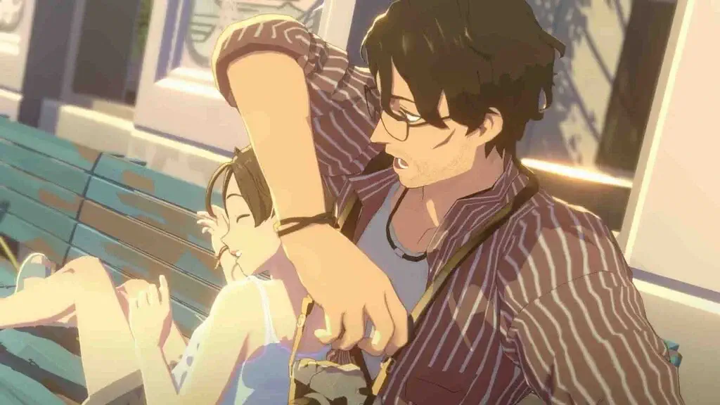 Nhân vật Ren và cô gái trên ghế băng trong OPUS Prism Peak