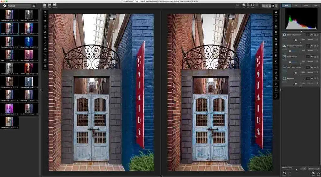 Giao diện so sánh Before và After trên phần mềm Topaz Studio 2 khi chỉnh sửa ảnh kiến trúc