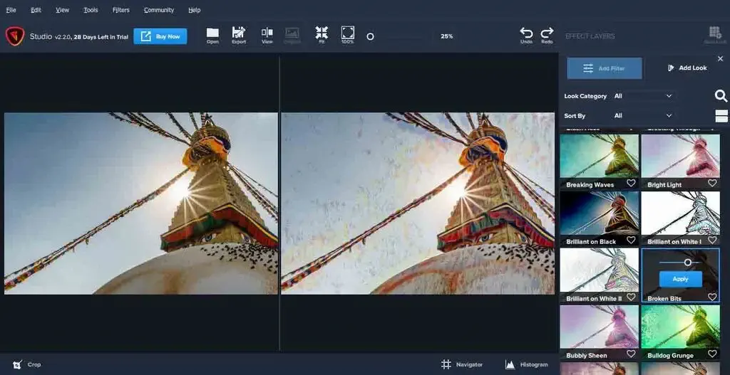 Cách áp dụng bộ lọc nghệ thuật Broken Bits trong Topaz Studio 2 cho ảnh phong cảnh